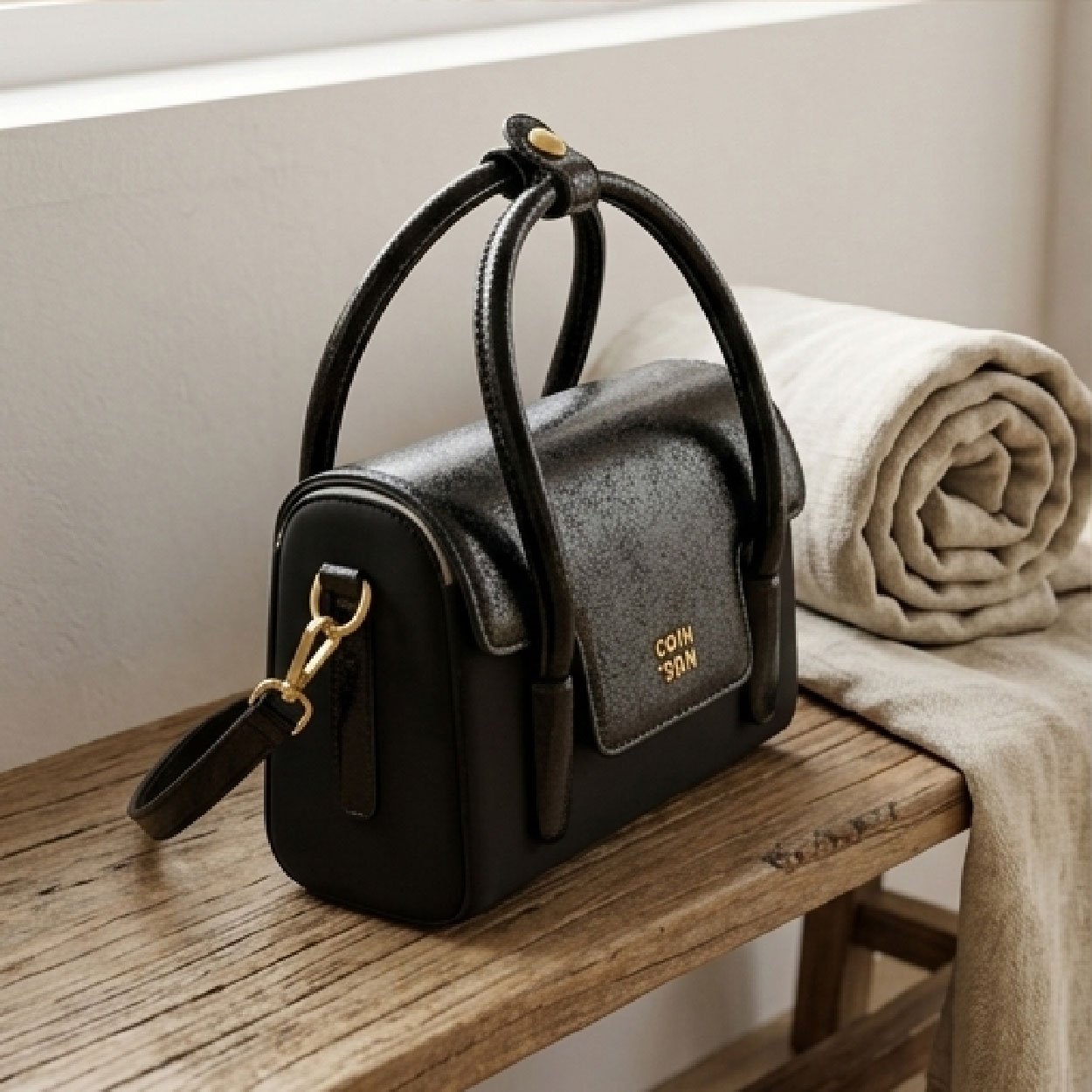 02-09 Modern Structured Mini Tote-Jet Black - Image 1