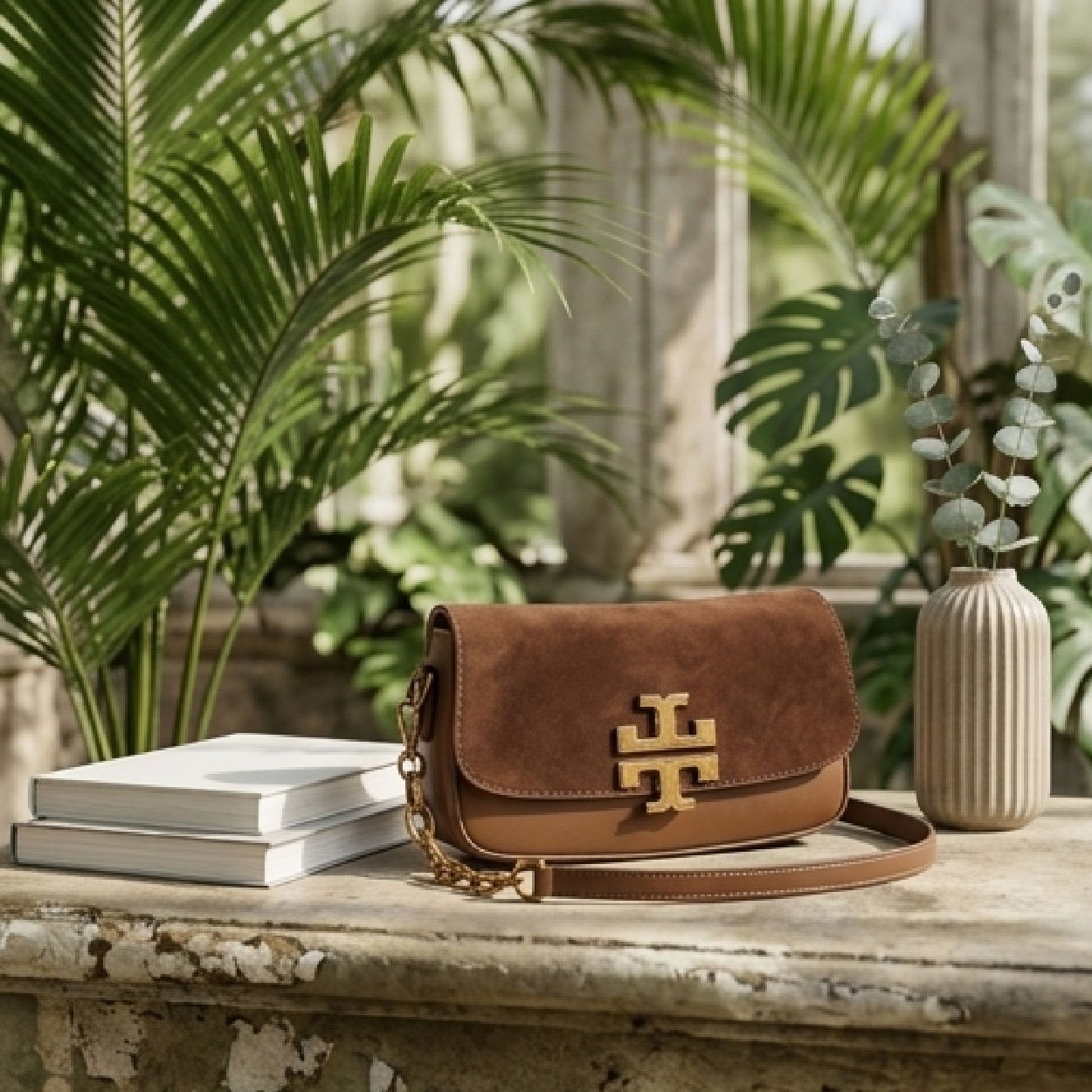 02-19 Signature Suede & Leather Chain Bag-Warm Espresso - Image 1