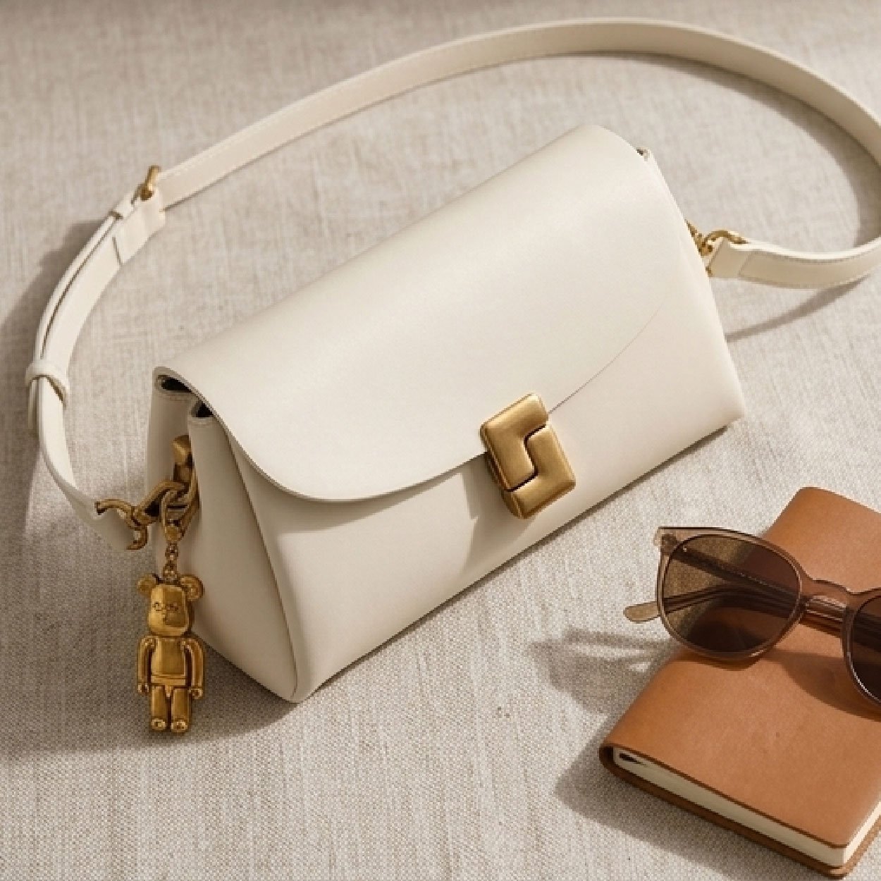 02-33 Minimalist Charm Saddle Bag-Creamy Ivory - Image 1