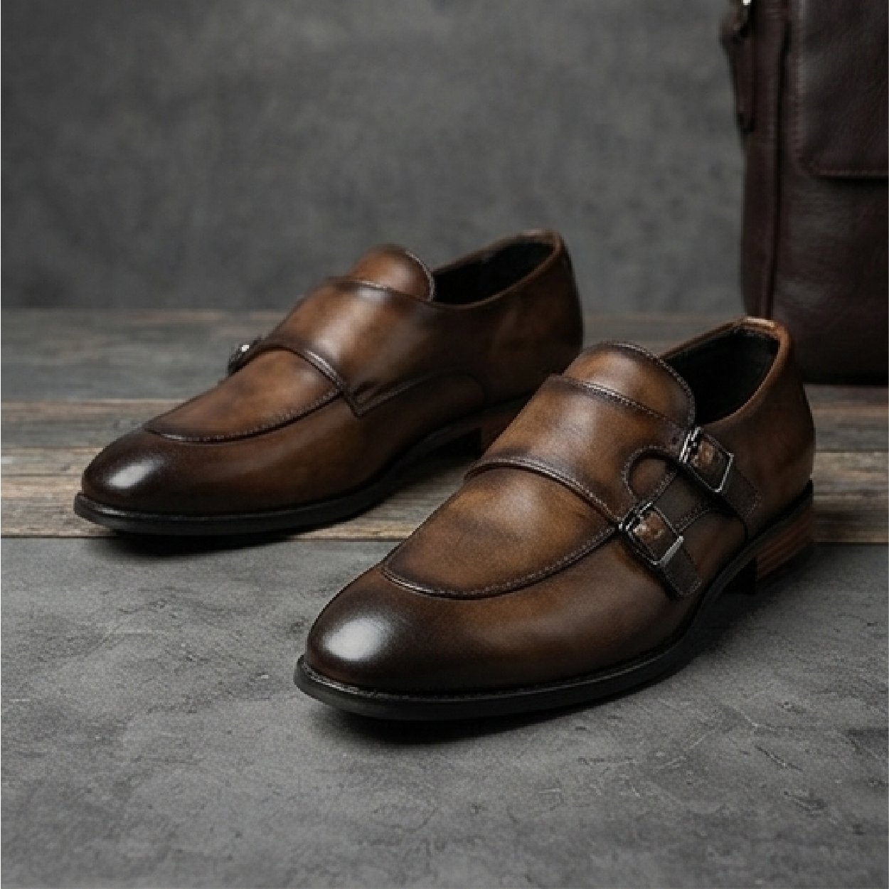 001-117 El Paso Classic Double-Buckle Loafers-Burnished Dark Brown - Image 1