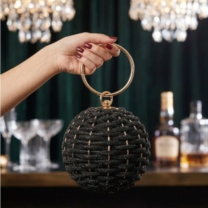 Spherical Crystal Woven Evening Clutch