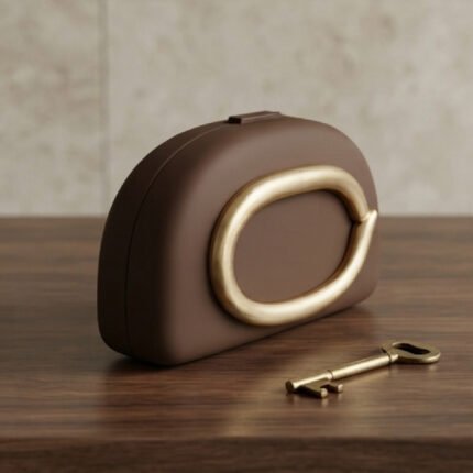 Sculptural Gold-Accent Minimalist Clutch-Earthy Brown with Gold