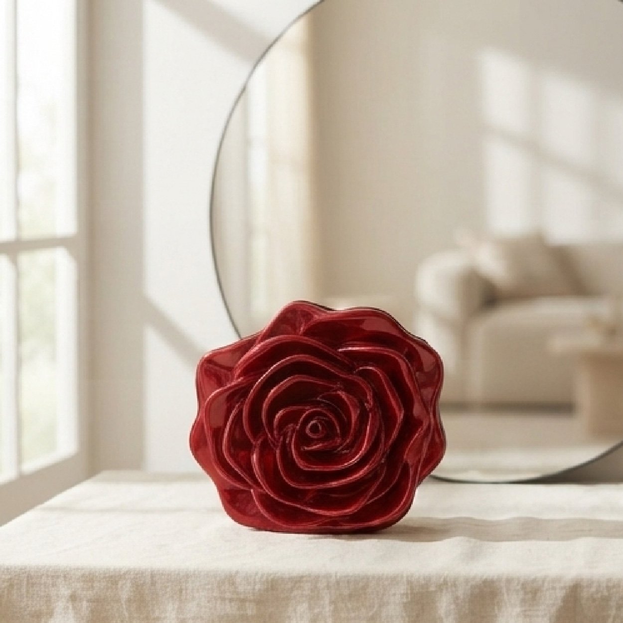 03-45 Sculptural Rose Bloom Clutch-Glossy Deep Red - Image 1
