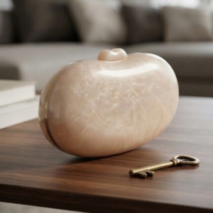 Minimalist Marbled Oval Clutch-Soft Beige Marble