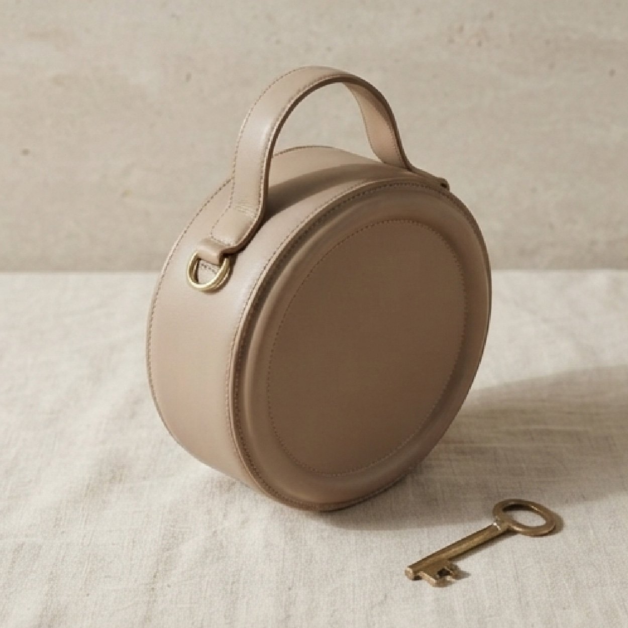 03.1-48 Minimalist Round Top-Handle Bag-Warm Taupe - Image 1