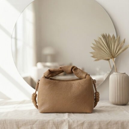 Knotted Handle Textured Hobo-Warm Camel