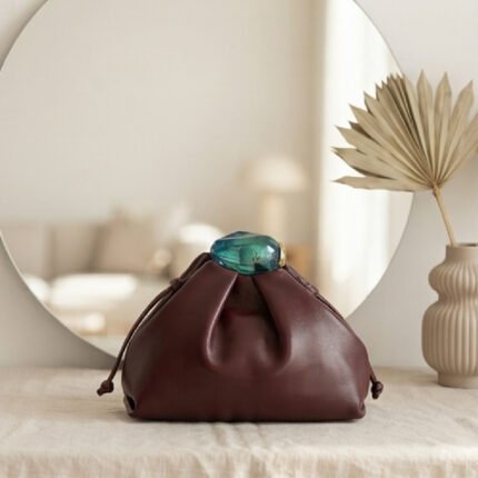 Jeweled Accent Pouch Bag-Deep Burgundy