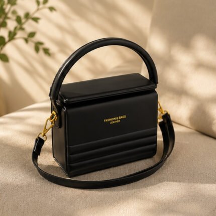 Structured Box Top-Handle Satchel-Black